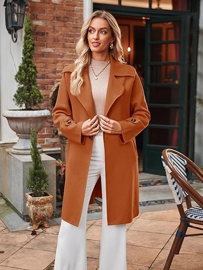 MEROKEETY Women's 2023 Fall Winter Long Sleeve Lapel Cardigan Knit Classy Sweater Jacket Pea Coats