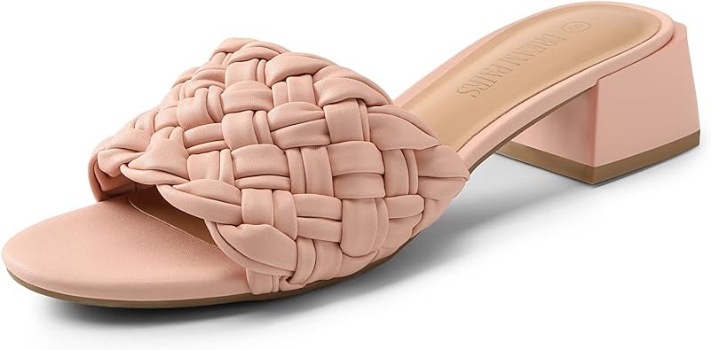 DREAM PAIRS Women's Braided Heels Open Toe Slip On Low Block Chunky Dressy Slide Sandals