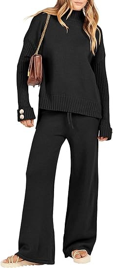 ANRABESS Women's Two Piece Outfits Sweater Sets Long Sleeve Knit Pullover and Wide Leg Pants Lounge Sets