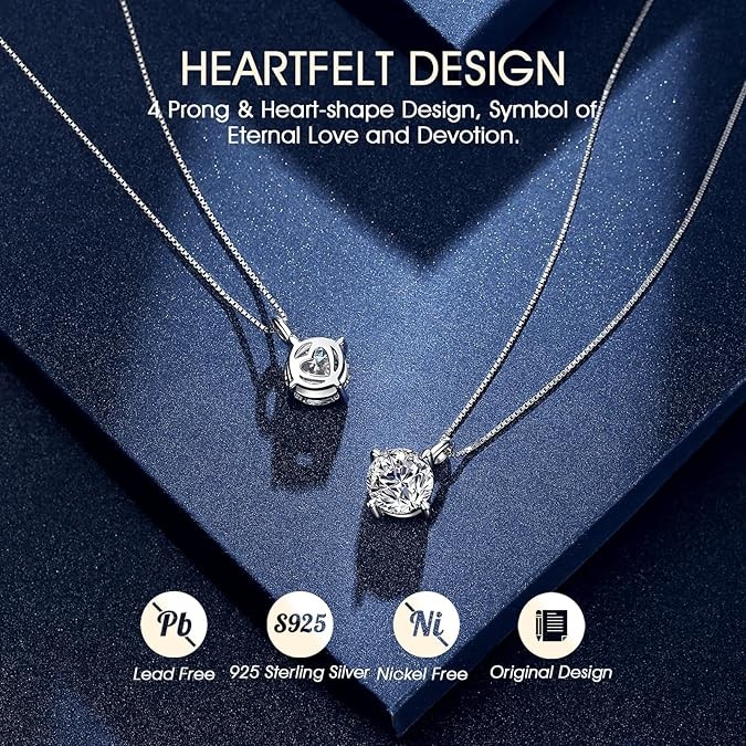 Beam & Bask Anniversary Romantic Gift for Her, Birthday Gifts for Wife from Husband, Moissanite Pendant Necklaces for Women, Best Jewelry Present to Girlfriend Soulmate for Christmas Valentines