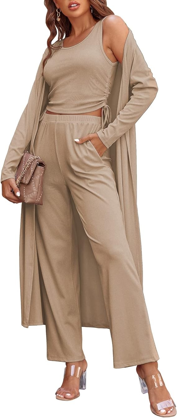 Ekouaer Women's 3 Piece Knit Lounge Set Sweatsuit