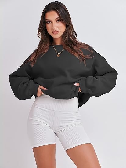 ANRABESS Women's Long Sleeve Sweatshirt Casual Crewneck Loose Fit Pullover Hoodie Fleece Fall Tops