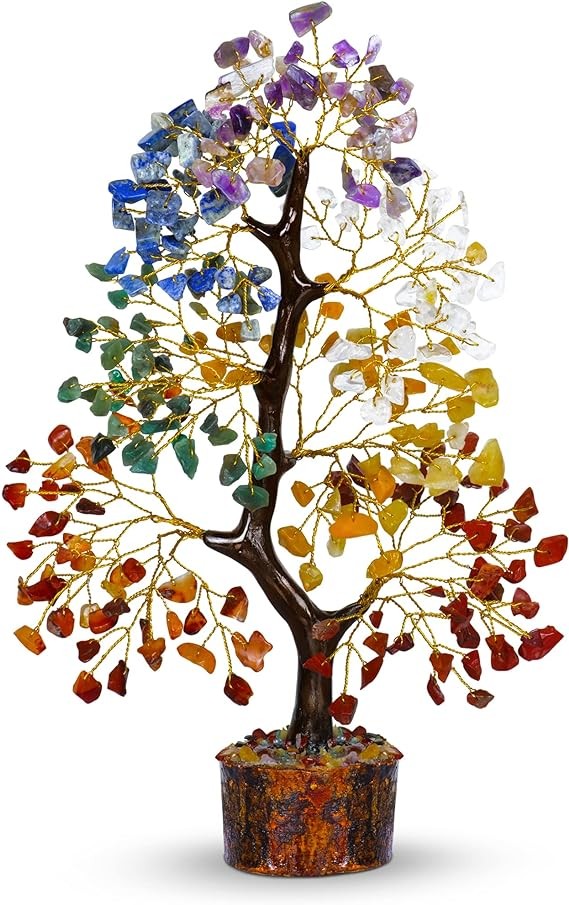 7 Chakra Crystal Tree Feng Shui Money Tree Office Decor Crystals and Stones Home Decor Meditation Accessories Gemstone Tree House Warming Gifts New Home - Size 10-12 Inches 300 Beads Chakra Stones