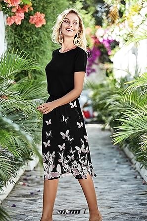 Simier Fariry 2024 Womens Hide Belly Work Casual Midi Blouson Dress with Pockets