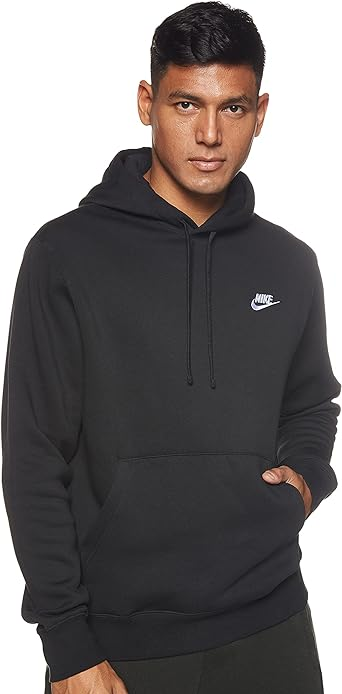 NIKE Pull Over Hoodie, Black/Black/White, Large-T