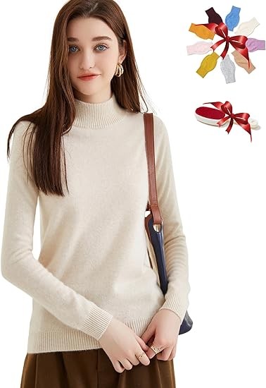 LINY XIN 100% Pure Cashmere Sweater for Women Fall Winter Turtleneck Long Sleeve Warm Soft Lightweight Knit Pullover