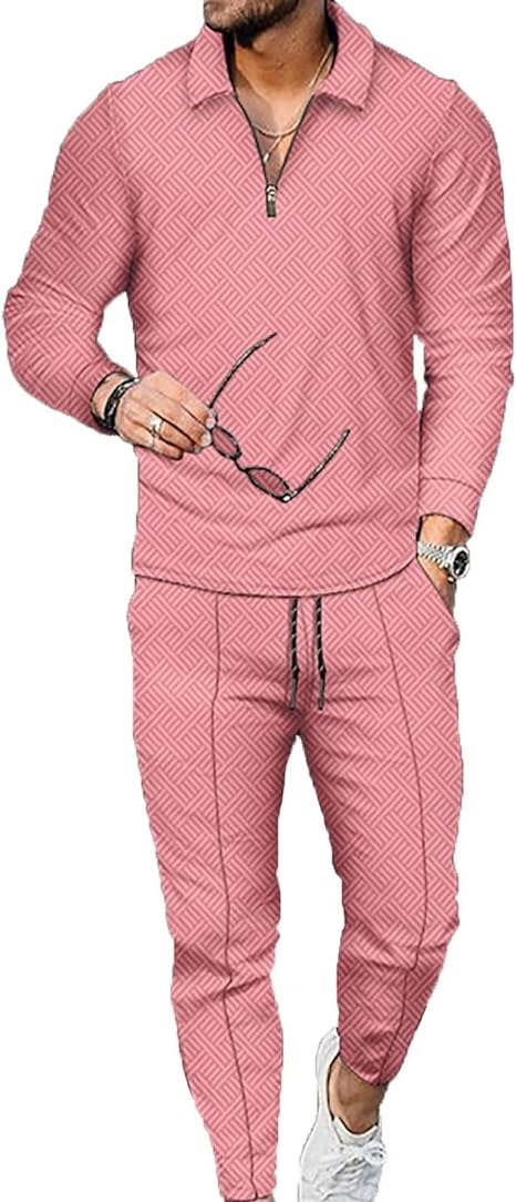 BURWOF Men's Polo Track Suit Sets Long Sleeve Mens Outfits 2 Piece Fashion Sweatsuit Comfy Casual Set for Men
