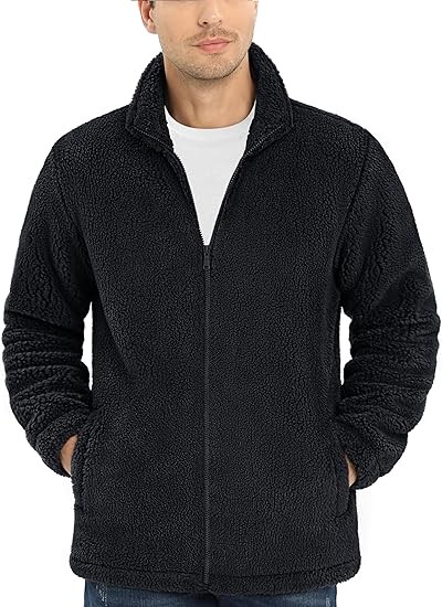 TACVASEN Men's Fleece Jacket Sherpa Lined Soft Warm Thicken Thermal Full-Zip Outdoor Coat With Pockets