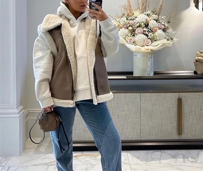 Women Fur Vest Faux Sheepskin Fur Waistcoat Lady Faux Leather Fleece Warm Vest Sleeveless Jacket