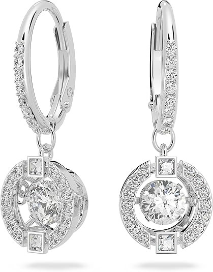 SWAROVSKI Sparkling Dance Necklace and Earrings Jewelry Collection, Rhodium Finish, Blue Crystals, Clear Crystals