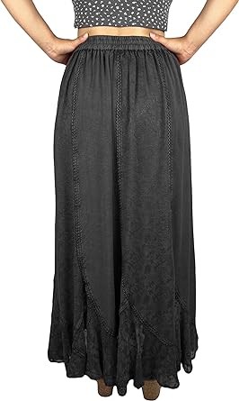 Agan Traders Women's Peasant Medieval High Waistband A Line Drawstring Long Embroidered Lace Hem Maxi Skirt Plus Size 2X 3X