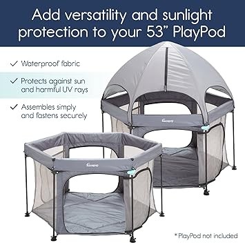 hiccapop PlayPod Portable Playpen Canopy [Dome Shade Only] | Reflective Dome with 3 Side Panels Provides Full Sun Protection at Any Time of The Day | Designed Exclusively for The hiccapop 53” Playpen