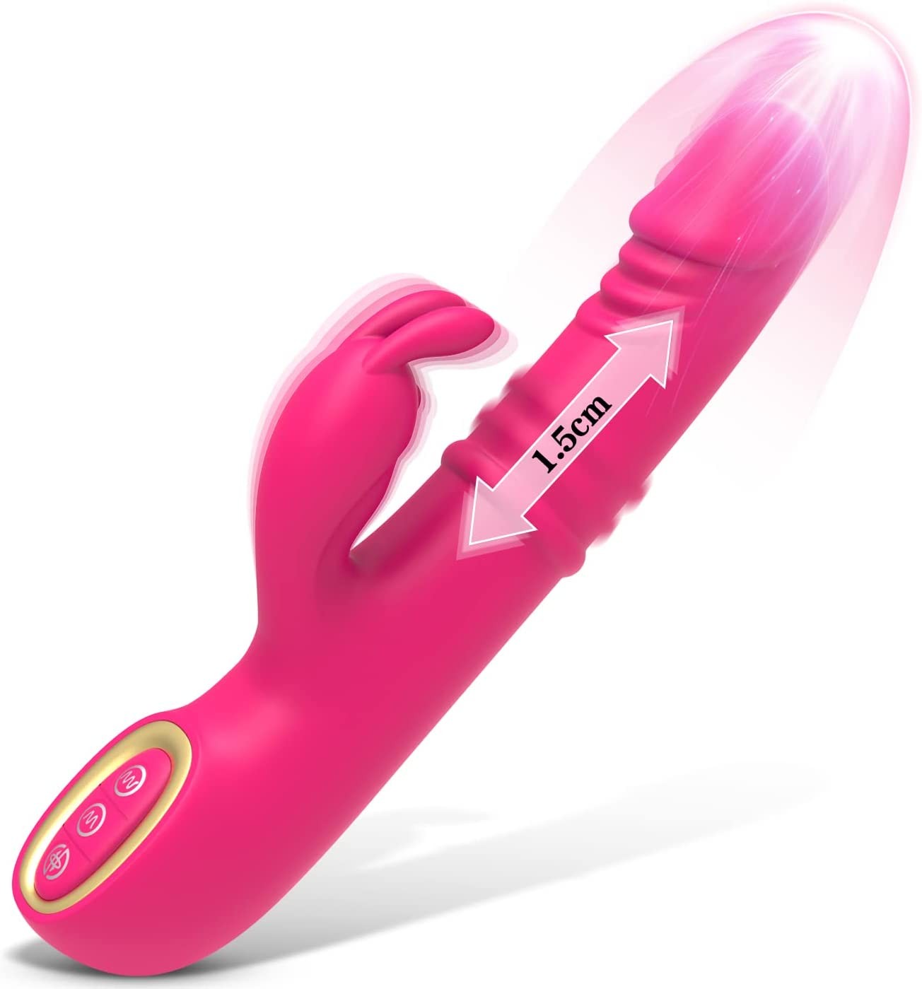 Thrusting Rabbit Dildo Vibrator with Moving Ring - Tenufy G Spot Clitoral Vibrator Massager, 5 Thrusting & 10 Vibrating Patterns & 3 Rabbit Stimulations , Adult Sex Toys for Women