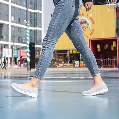 poemlady Women's Slip on Loafer Shoes - Mesh Casual Ballet Flat Nurse Walking Sneakers Knit Round Toe Low Wedge Memory Foam Shoes