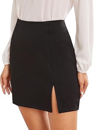 WDIRARA Women's Summer Solid Split Hem Zip Back Mini Workwear Skirt