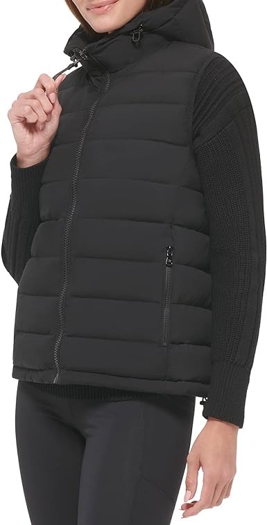 Calvin Klein Women's Hooded Casual Stretch Fabric Quilted Vest
