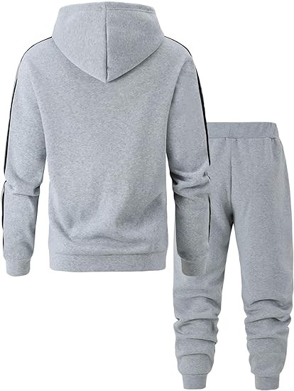 GORGLITTER Men's 2 Piece Outfits Side Stripe Zip Up Hoodies and Drawstring Waist Sweatpants Sets
