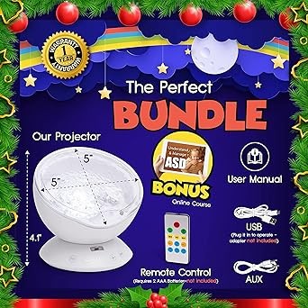 Autism & Prosperity Kids Bedtime & Sleep Calming Ocean Wave Projector Autistic Children ASD Boys Girl Teen No 1-3 Toddlers Age 3 4 5-7 8-12 Products Special Needs Room Sensory Toys Game LED Light Lamp