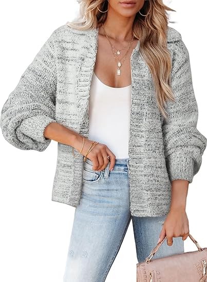 Sidefeel Womens 2023 Winter Long Sleeve Lapel Open Front Cardigan Casual Lightweight Soft Fuzzy Knit Sweaters Coat