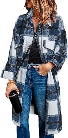 PRETTYGARDEN Women's 2023 Plaid Shacket Jacket Long Sleeve Button Down Shirts Fashion Winter Wool Coats
