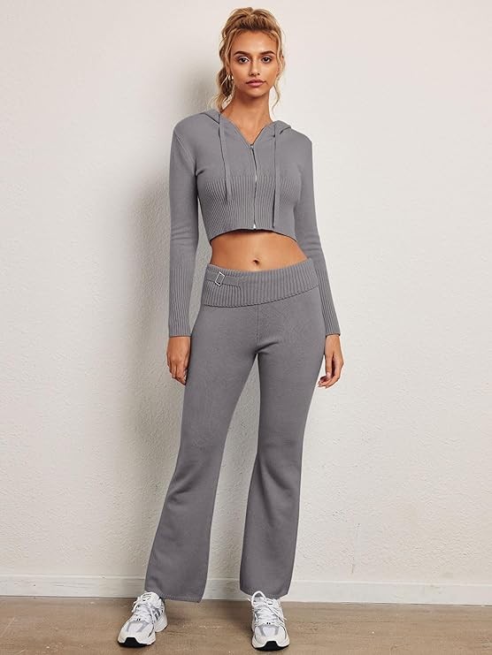 LILLUSORY 2 Piece Outfits For Women 2024 Casual Trendy Slim Fit Hooded Sweater Lounge Sets