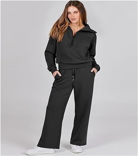 Women 2 Piece Outfits Sweatsuit Set 2023 Fall Oversized Half Zip Sweatshirt Wide Leg Sweatpant Lounge Set Tracksuit