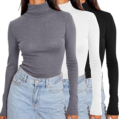 SUNBS Womens 3 Piece Turtleneck Long Sleeve Shirts Mock Neck Fall Fashion 2023 Slim Fit Winter Thermal Underwear Tops