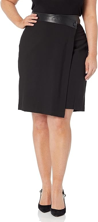 Calvin Klein Women's Plus Size Everyday Lux Stretch Pu Waistband Pencil Skirt
