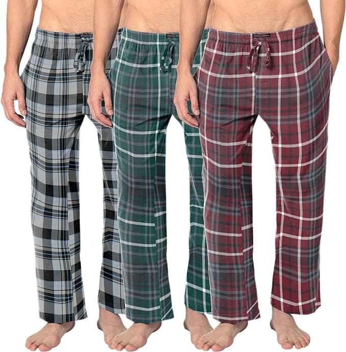 Andrew Scott Men's 3 Pack Cotton Flannel Fleece Brush Pajama Sleep & Lounge Pants