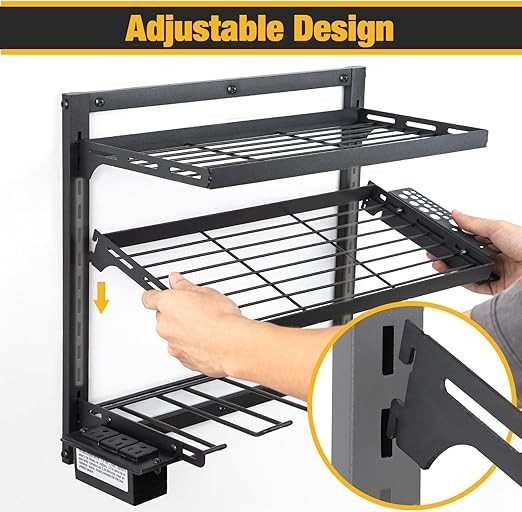 COFIT Power Tool Organizer, Power Drill Tool Holder with Charging Board, Wall Mount Tool Storage Organizer, 3 Layers Adjustable Height Iron Tool Rack for Garage Organization and Workshop