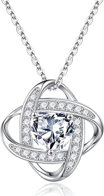 Iefil Valentines Day Gifts for Her - 925 Sterling Silver Love Knot Birthstone Necklace, Natural or Created Gemstone, Anniversary Birthday Gifts for Women, Jewelry Gifts for Wife Mom Girlfriend