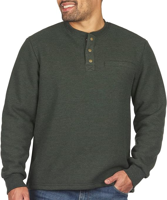 Coleman Long-Sleeve Sherpa Lined Waffle Henley Shirts for Men Hunter Green Heather XXL