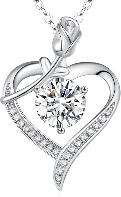 Rose Heart Pendant Necklace for Wife Moissanite Lab-Created Gem Jewelry for Women I Love You Wedding Anniversary Birthday Christmas Valentines Engagements Mothers Day for Her Girlfriend Mom Daughter