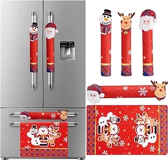 JOYIN 5 Pcs Christmas Refrigerator Handle Covers Kitchen Appliance Handle Covers Snowman Santa Deer Fridge Microwave Oven Dishwasher Handle Covers for Xmas Kitchen Decoration Home Decor Indoor