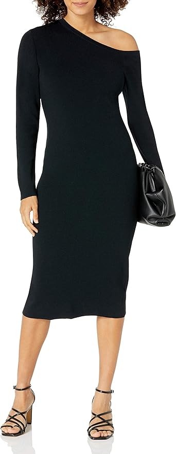 The Drop Women's Giselle Asymmetric Neckline Midi Sweater Dress