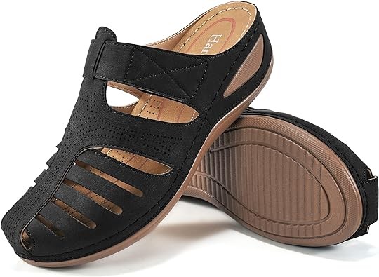 HARENCE Clogs for Women Comfortable Summer Mules with Cushion Footbed Casual Walking Shoes Slip On Wedge Sandals Shoes