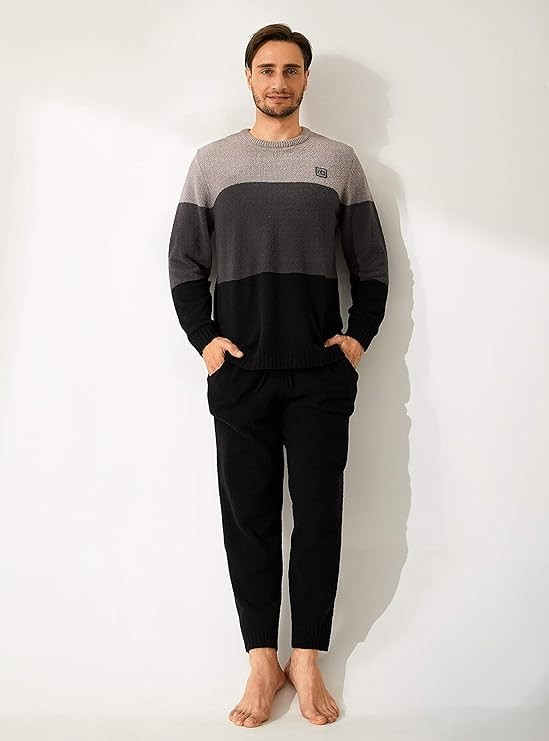 DAVID ARCHY Men's Plush Fleece Sleepwear Warm Cozy Long Sleeve Top & Bottom Pajama Set Nightwear