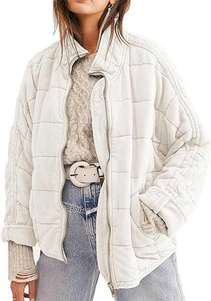 SAUKOLE Womens Winter Dolman Long Sleeve Full-zip Quilted Jacket Coat Warm Outerwear