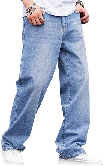 Verdusa Men's High Waist Loose Jeans Baggy Straight Leg Denim Pants Trousers