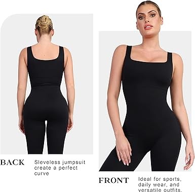 Popilush Shaper Jumpsuit for Women Built In Shapewear Workout Sleeveless Body Shaper Square Neck Sports Romper