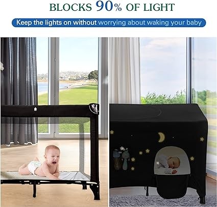 Pack N Play Blackout Cover, Hiaksedt Crib Canopy Cover for Pack and Play, Breathable Blackout Tent for Travel Crib, Portable Stretchy Netting Cover for Indoor Outdoor Travel Playard