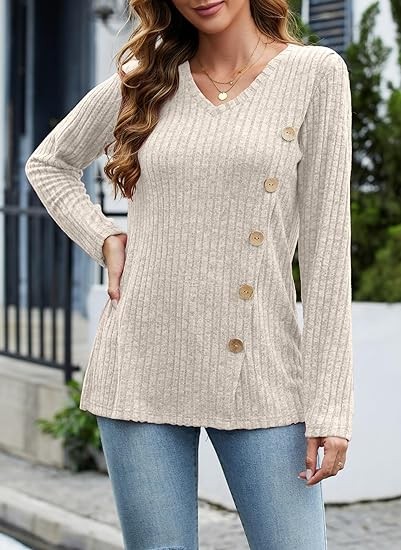 Dimur Sweaters for Women Trendy Long Sleeve Shirts Loose Fit Tunic Tops 2023