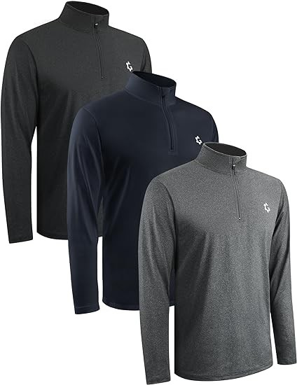 JumGear-Life 3Pack Men's Quarter Zip Pullover Sweatshirts Long Sleeve Workout Athletic Active Performance Shirt Dry Fit
