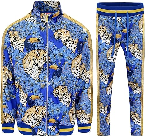 G-Style USA Men's Side Stripe Zipper Jacket Drawstring Waistband Tracksuit