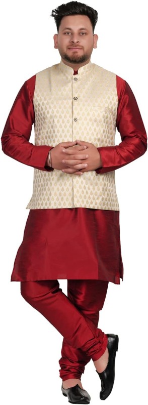 Indian Ethnic Kurta Set for Men Waist Coat - Traditional Wedding Outfit - Kurta Pajama Set for Men with Nehru Jacket…