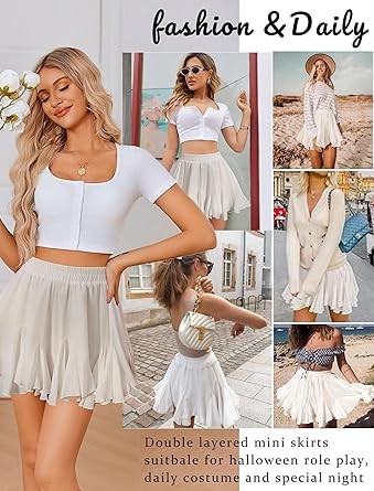 Avidlove Women's Pleated Skater Skirt Basic Casual High Waisted Ruffles Flared Mini Lingerie Skirts