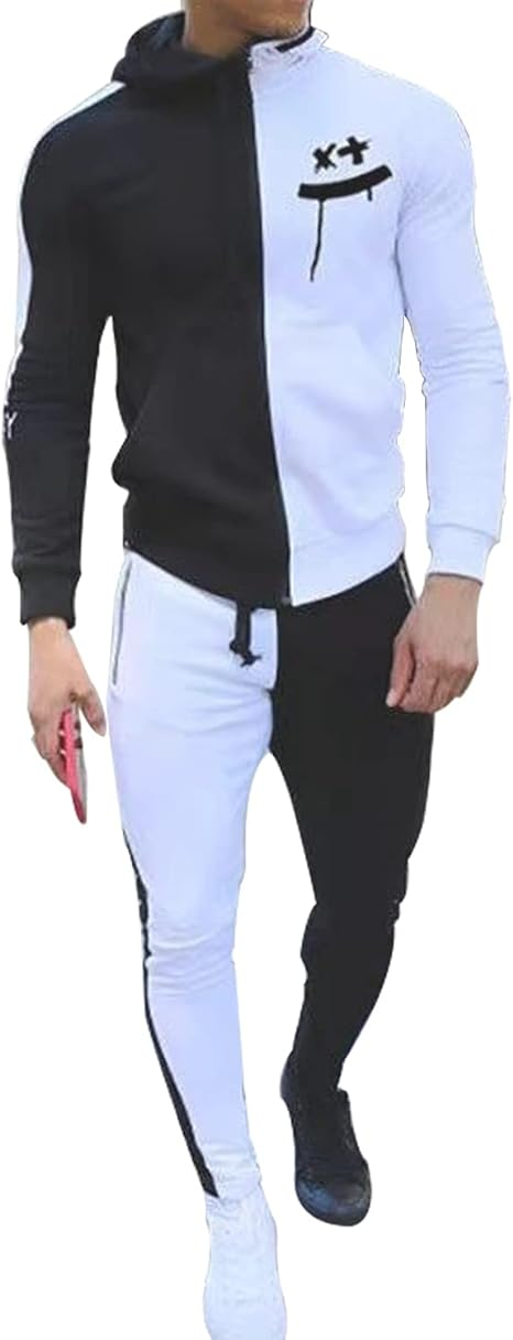 OFOKEDA Men's Hooded Sportswear Suit long Sleeve Full Zipper Two-piece Suit Suitable for Running, Jogging, Sports Suit