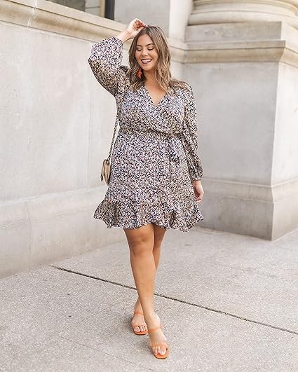 The Drop Women's Floral Print Wrap Front Long Sleeve Dress by