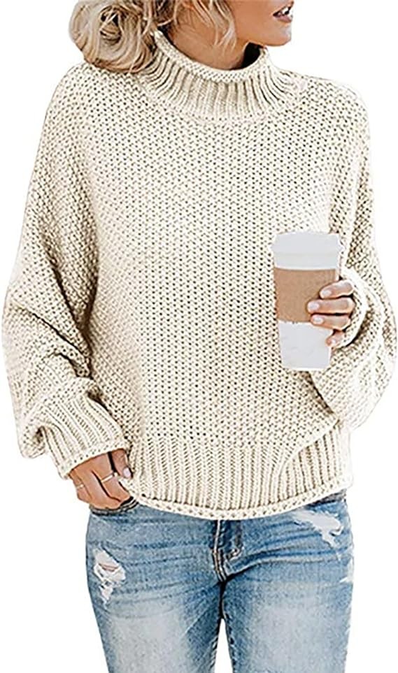 GREGG Womens Mock Neck Knitted Sweater Long Sleeve Oversized Casual Sweatshirt Thick Solid Color Winter Cozy Pullover Sweater