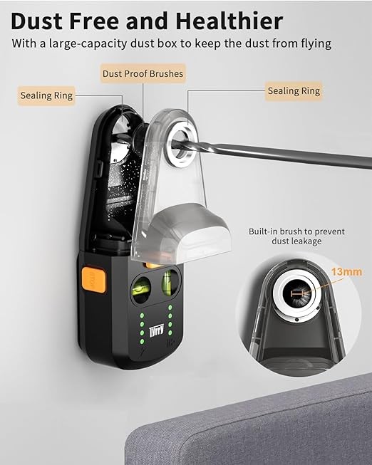 Tyrry 4-in-1 Laser Level Tool with Line Laser, Drill Dust Collector, Wall Bracket, Electronic Vacuum Suction Cup, 1800 mAh Battery, Leveler Tool Perfect for Picture Hanging, Painting, Home Renovations